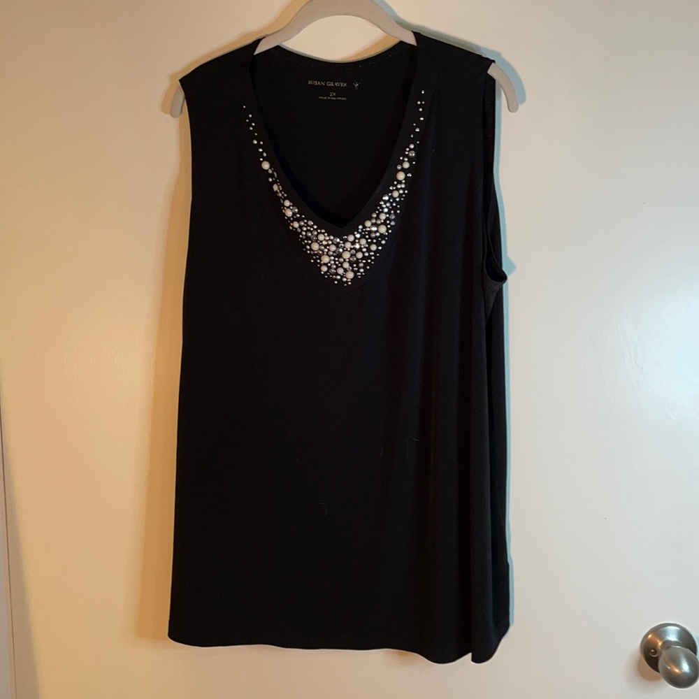 Susan Graver Bejeweled V neck Top